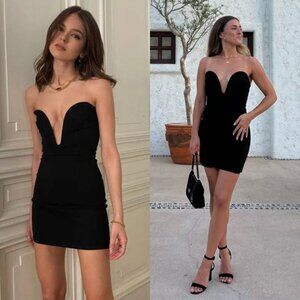 H:ours Cynlee Plunge Black Noir Bodycon Mini Cocktail Dress Size S